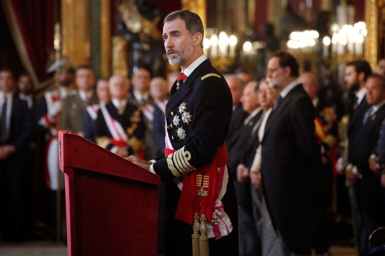 El Rey Felipe VI, durante su discurso en la celebración de la Pascua Militar en el Palacio Real