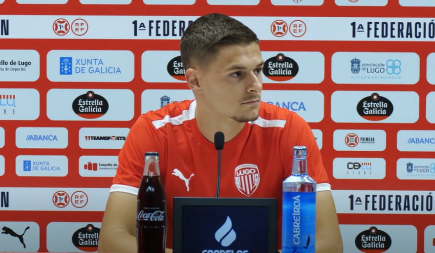 Nacho Quintana, jugador del Club Deportivo Lugo en sala de prensa