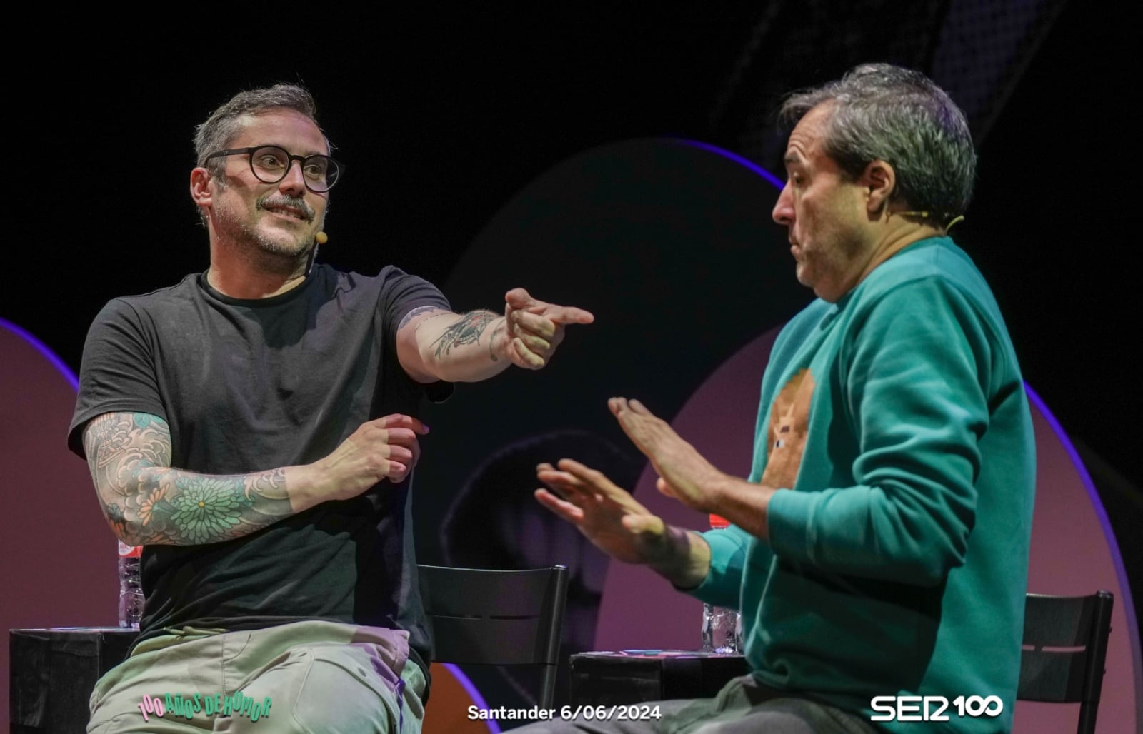 Pere Aznar con Raúl Pérez en Santander durante la gira &#039;100 años de humor&#039;