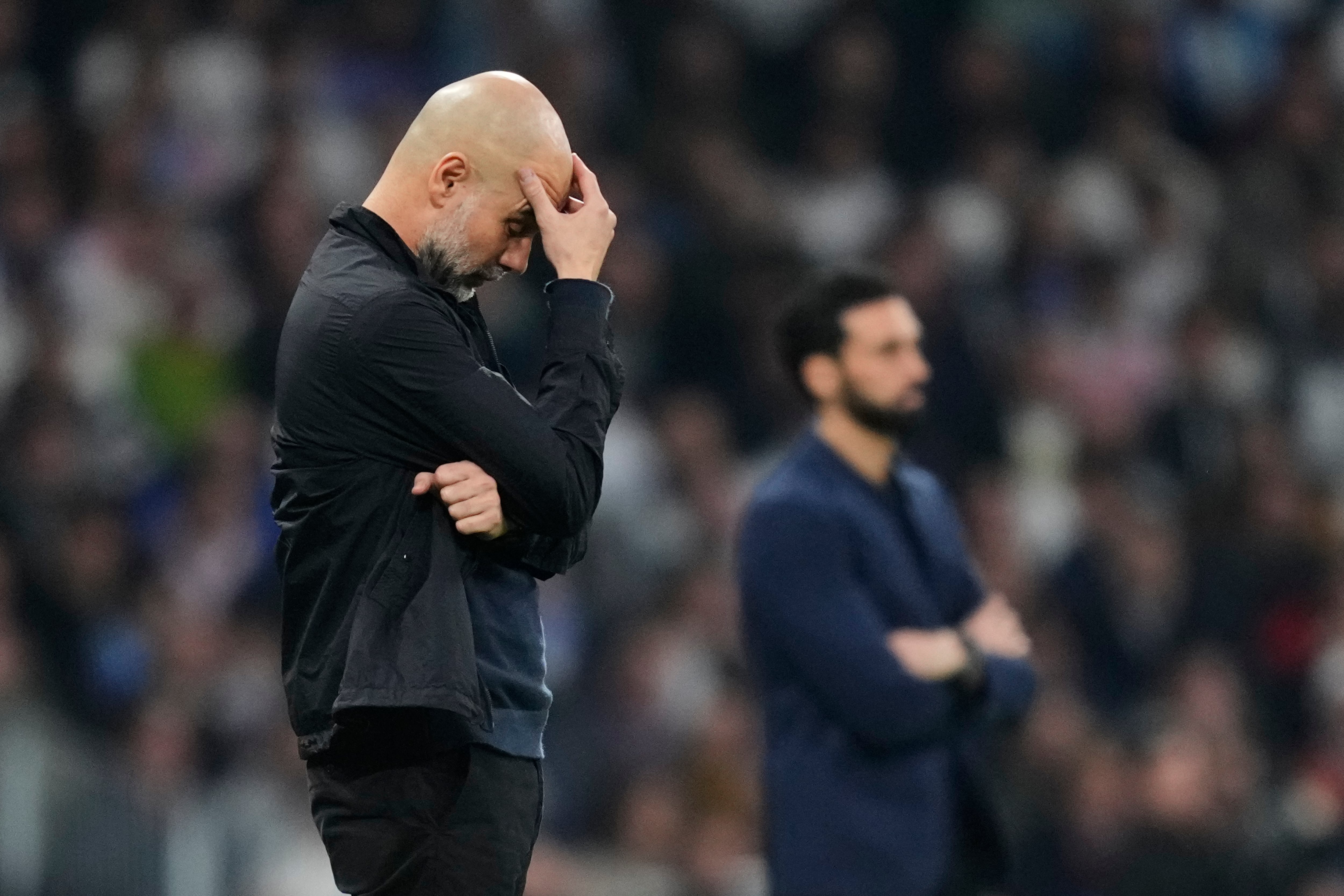 Pep Guardiola, durante el partido de Champions League entre Real Madrid y Manchester City