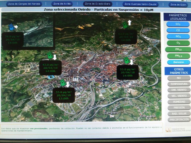 La web oficial del gobierno del Principado recoge las mediciones de las estaciones que controlan la calidad del aire. Los iconos en verde indican que la calidad es &quot;buena&quot; y los azules calidad &quot;muy buena&quot;.