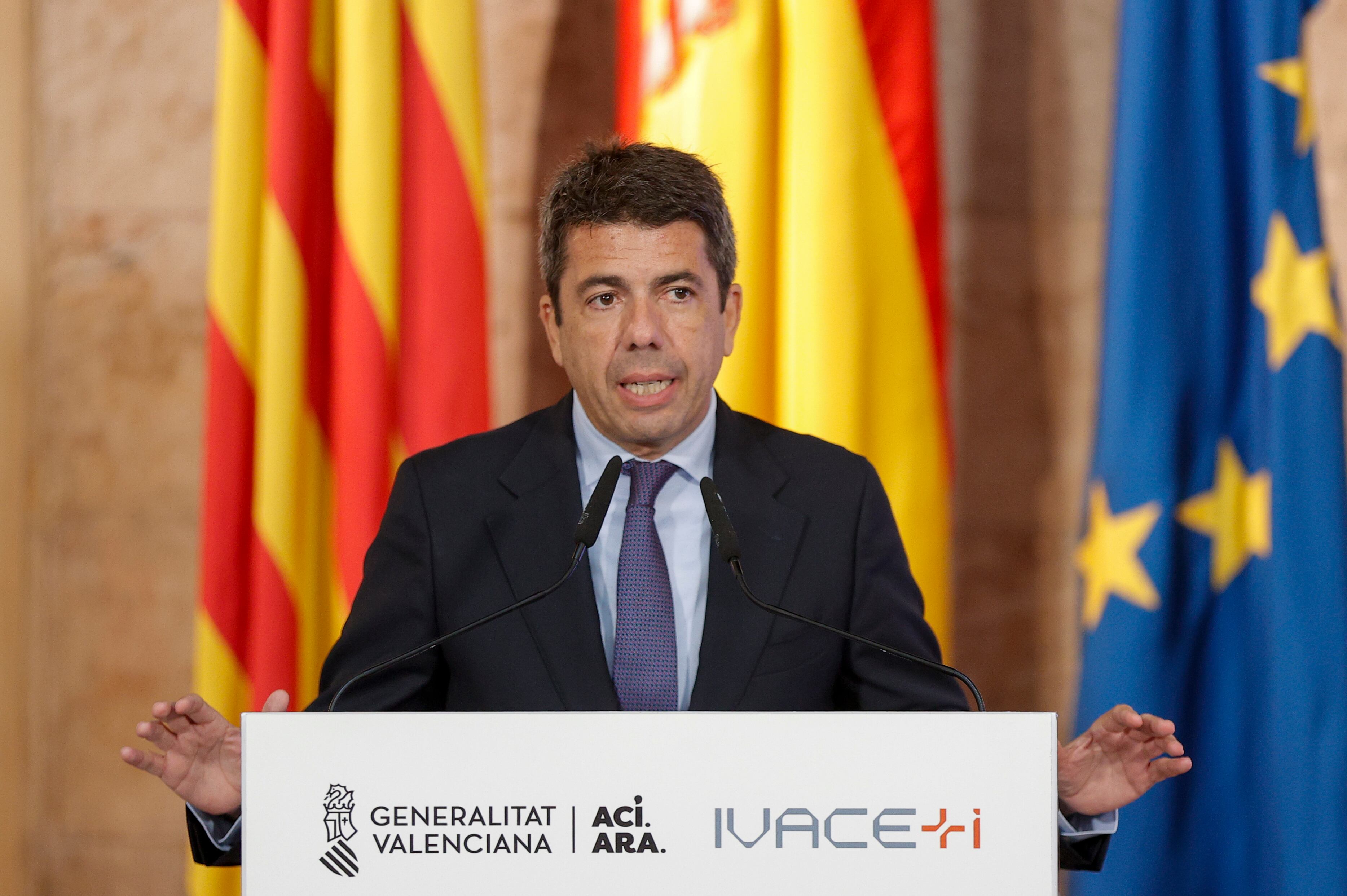 VALENCIA, 01/04/2025.- El president de la Generalitat, Carlos Mazón, preside la presentación del Plan de Promoción Exterior 2025 del IVACE+i Internacional