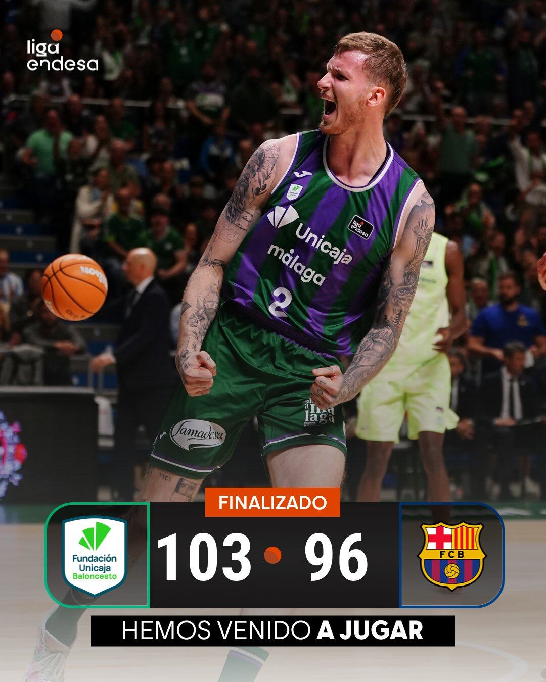El Unicaja consiguió la quinta victoria consecutiva ante el Barça en el Martín Carpena
