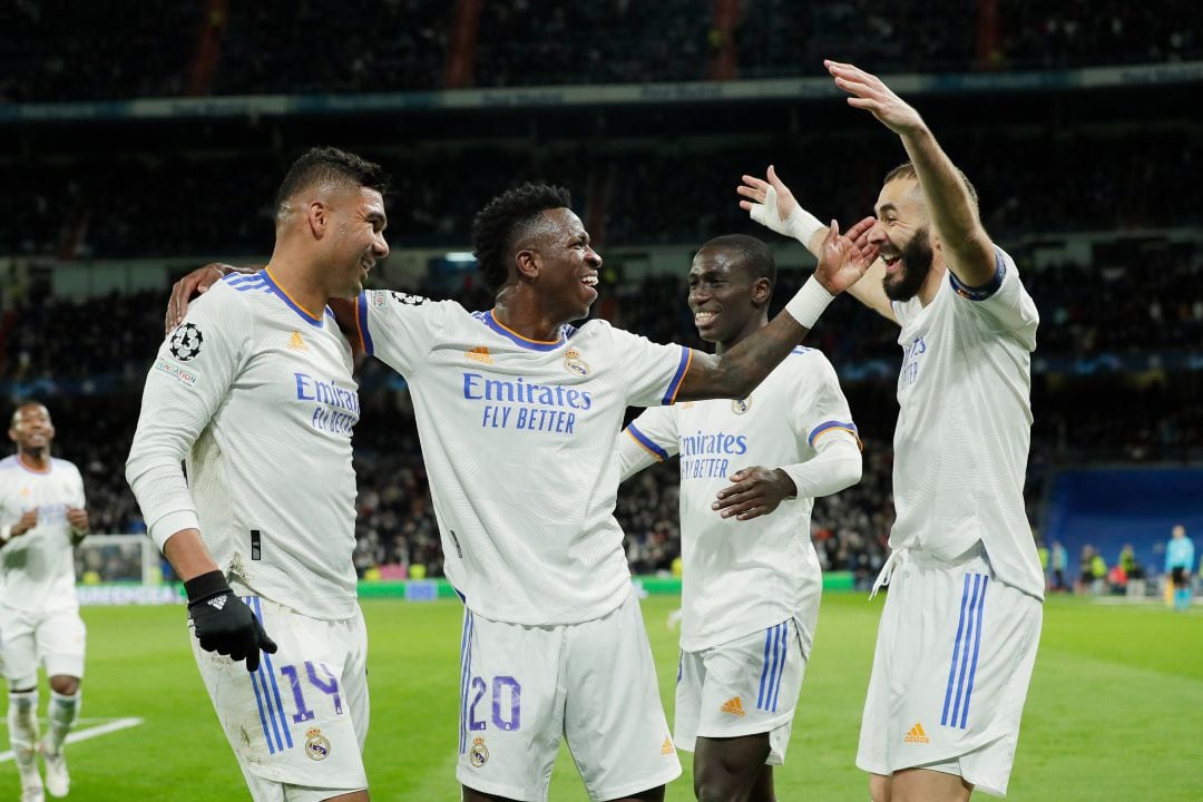 Casemiro, Vinicius, Mendy y Benzema, en un partido con el Real Madrid