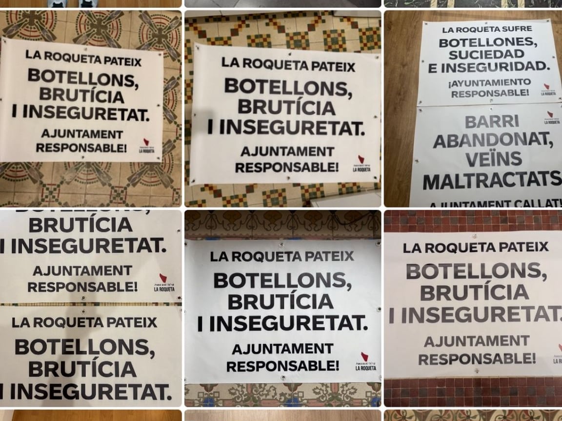Los vecinos de La Roqueta denuncian el abandono de su barrio con 100 banderolas en balcones y fachadas