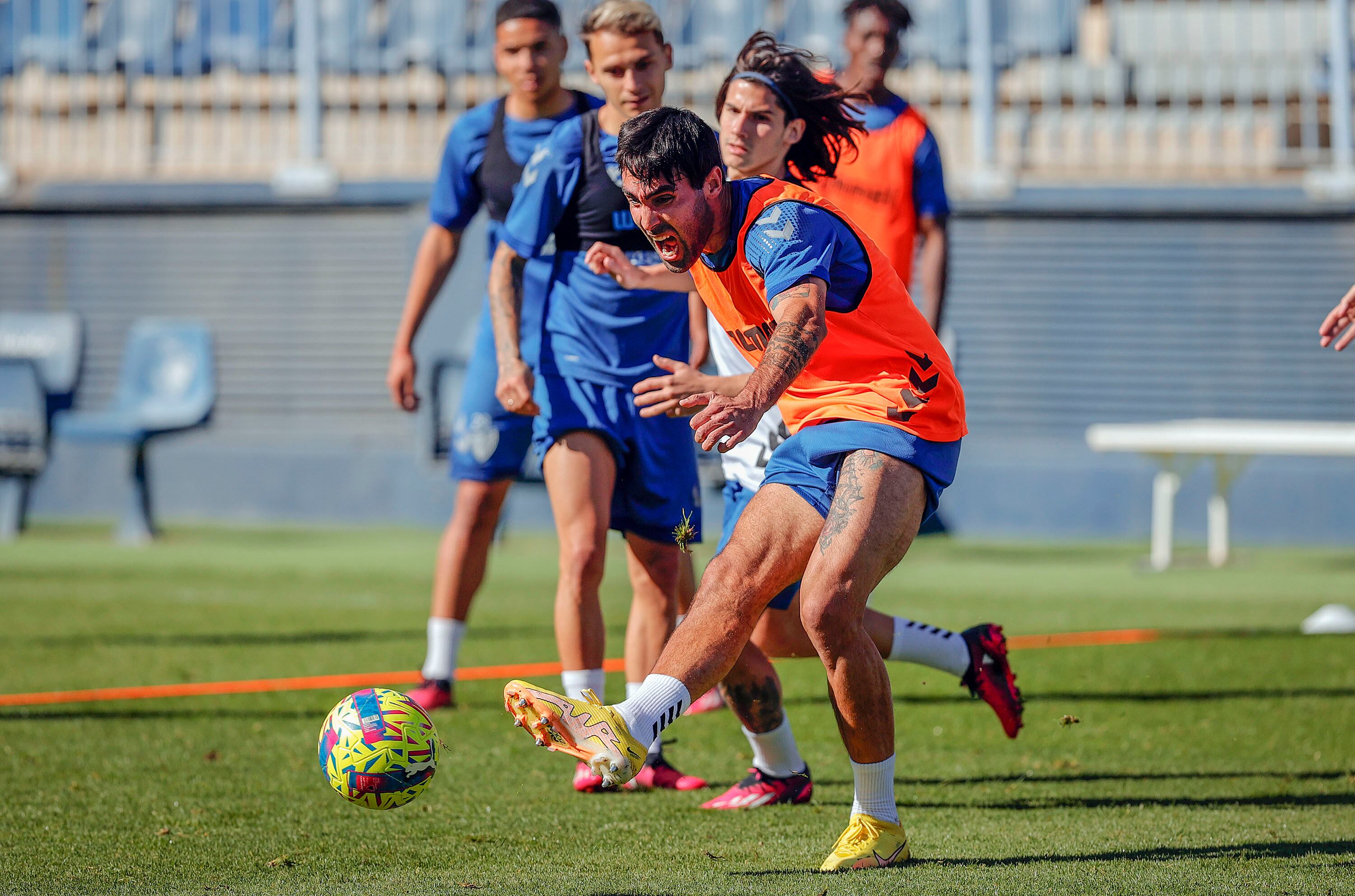 Escassi, durante un entrenamiento del Málaga