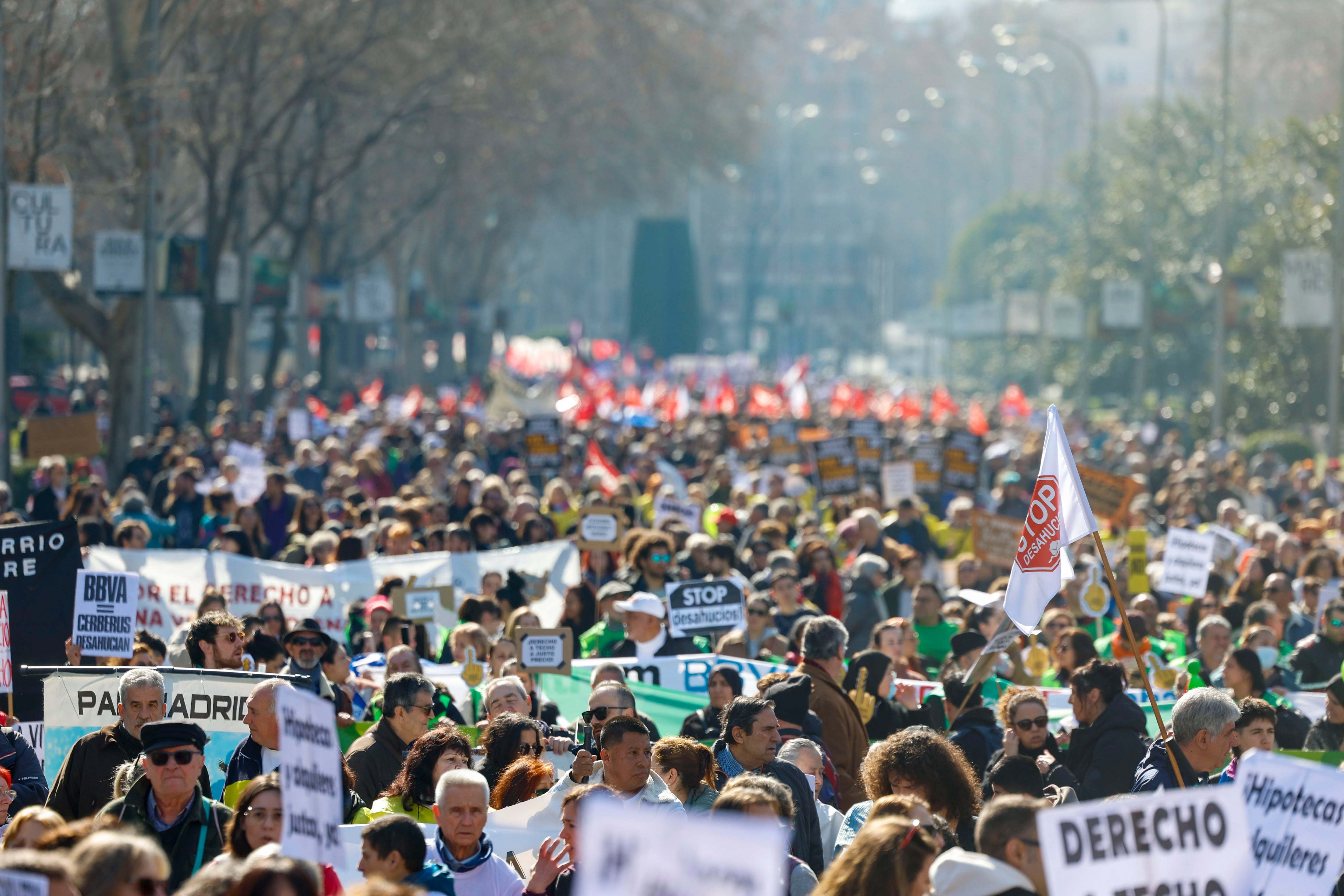 Marcha convocada por Hábitat24 este domingo en Madrid para reclamar una vivienda digna y sostenible. EFE/ Juanjo Martin