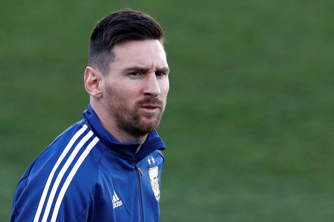 Leo Messi durante el entrenamiento con su selección en Valdebebas