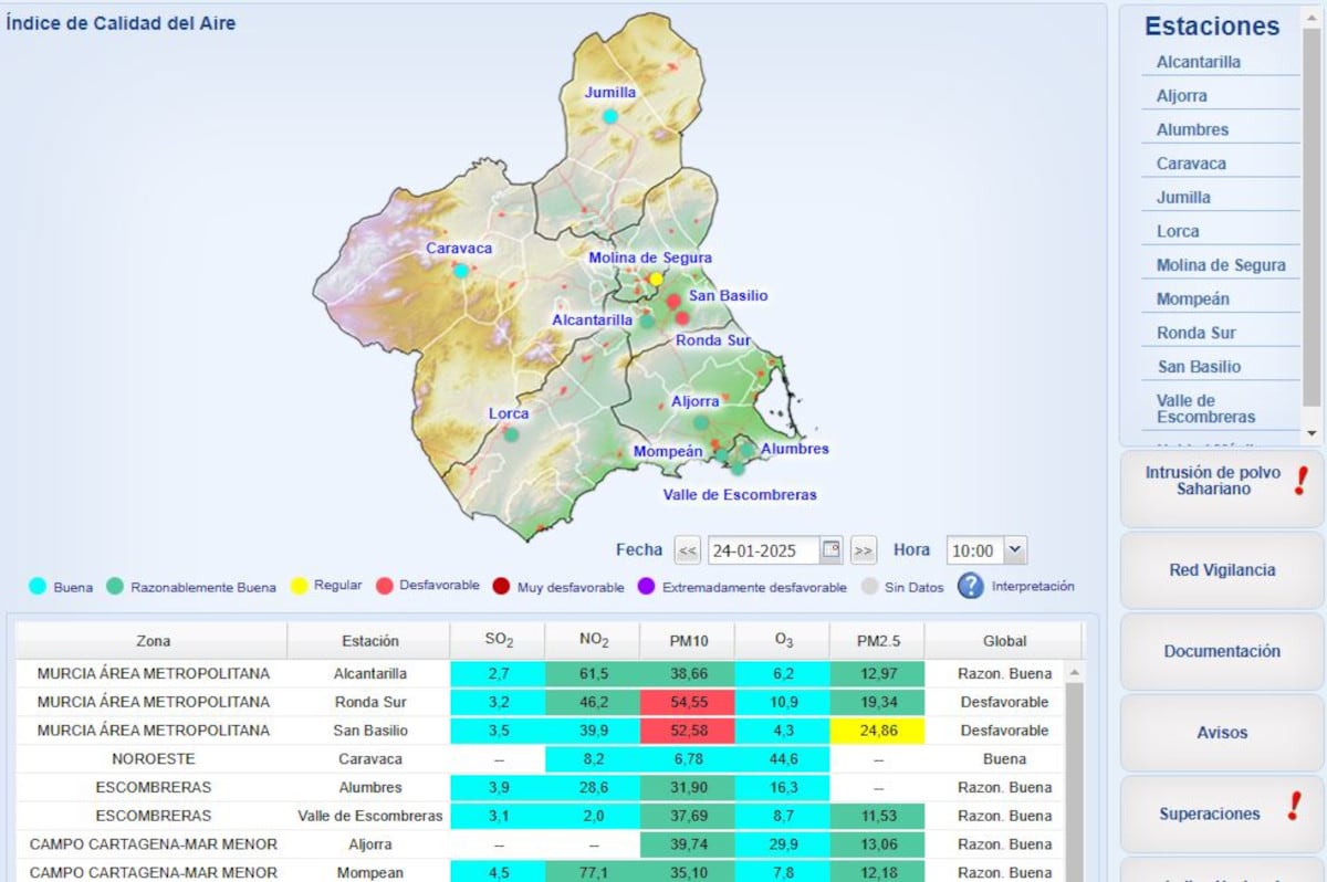 Mapa de las zonas y su calidad de aire