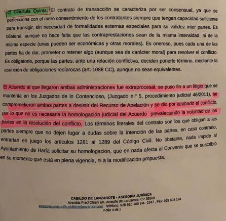 Fragmento del informe jurídico remitido por CC Lanzarote junto al comunicado de prensa.
