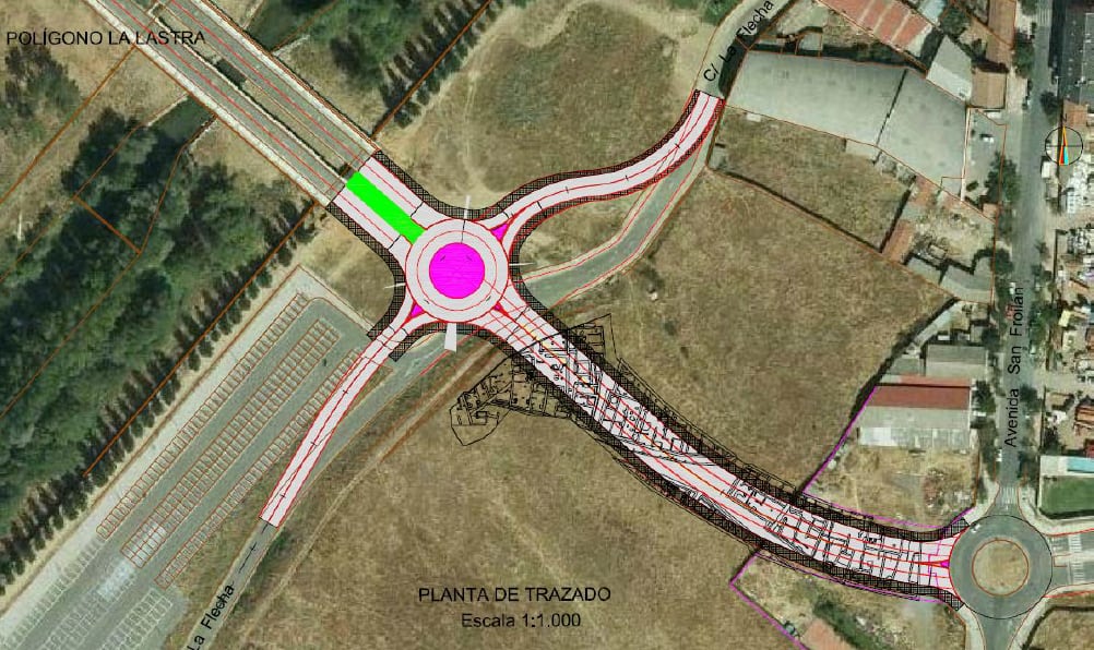 Imagen aérea de la zona donde s ubicará el nuevo vial y donde han aparecido los restos romanos en Puente Castro