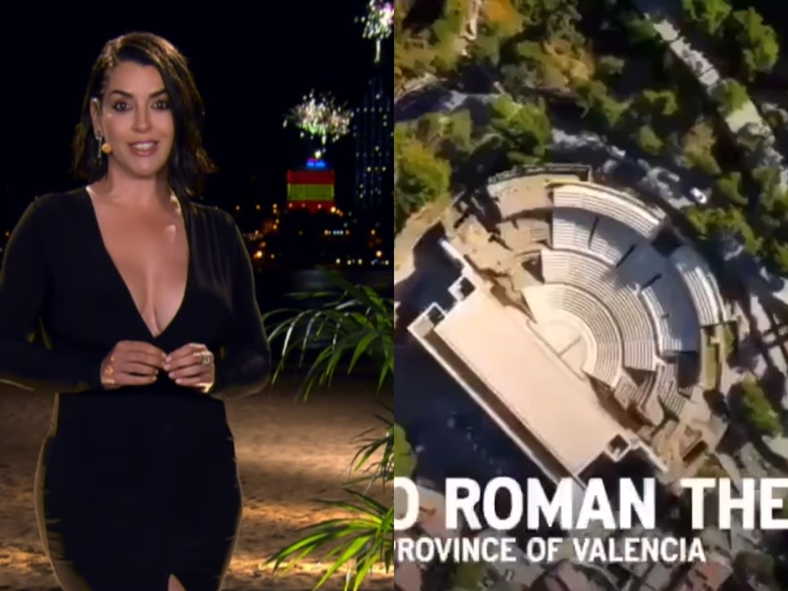 Izquierda: Ruth Lorenzo otorgando la puntuación del jurado español. Derecha: Teatro Romano de Sagunt, lugar donde Blanca Paloma grabó su presentación para la final de Eurovisión.