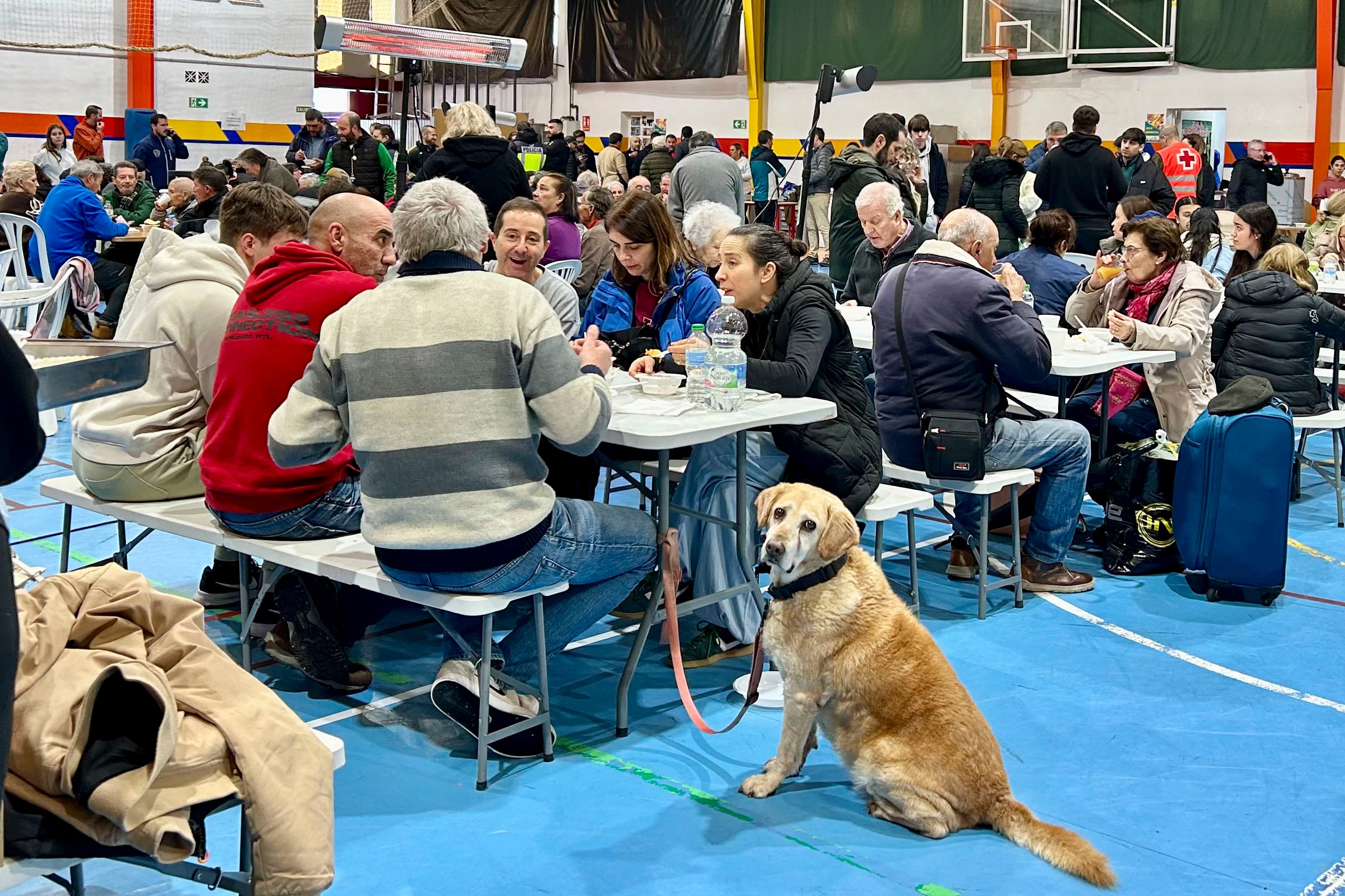 El polideportivo El Fuerte de Ronda acoge a los desalojados de Grazalema (Cádiz) y Benaoján (Málaga), donde los atienden agentes de la Guardia Civil, la Policía Local e incluso, legionarios del destacamento de la Legión en Ronda, junto a voluntarIos de Protección Civil, Cruz Roja, y vecinos. EFE/ Esther Gómez