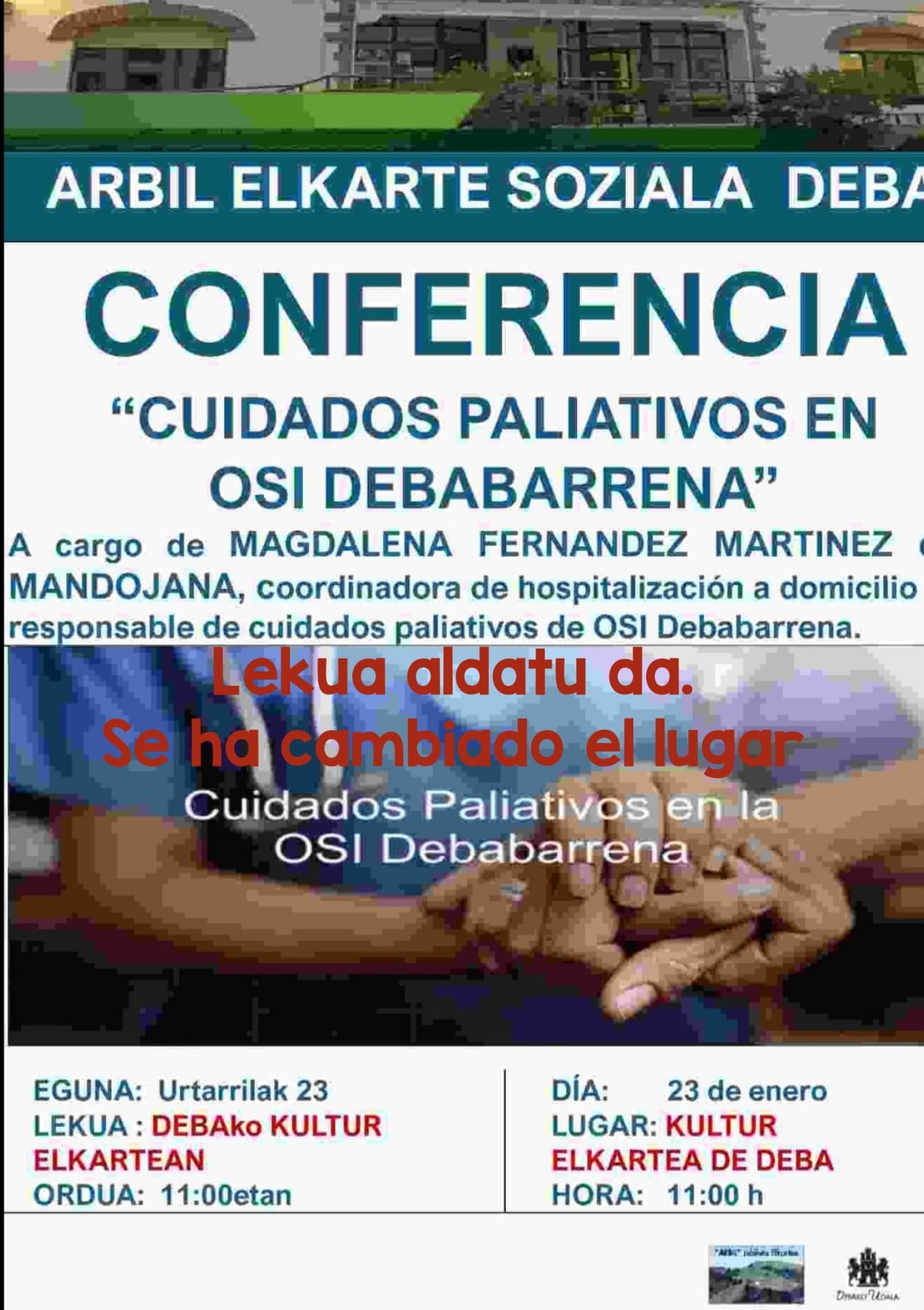 Cartel de la conferencia &#039;Cuidados paliativos en la OSI Debabarrena&#039;