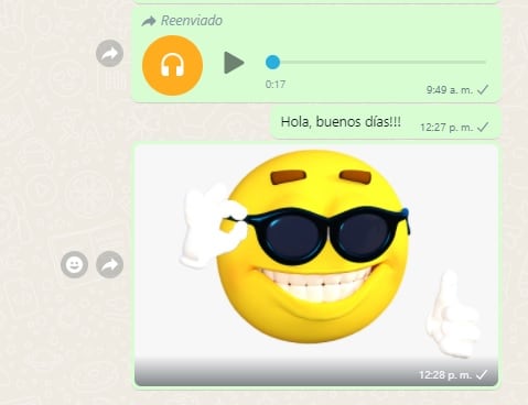 Captura de pantalla de una conversación de WhatsApp con emojis