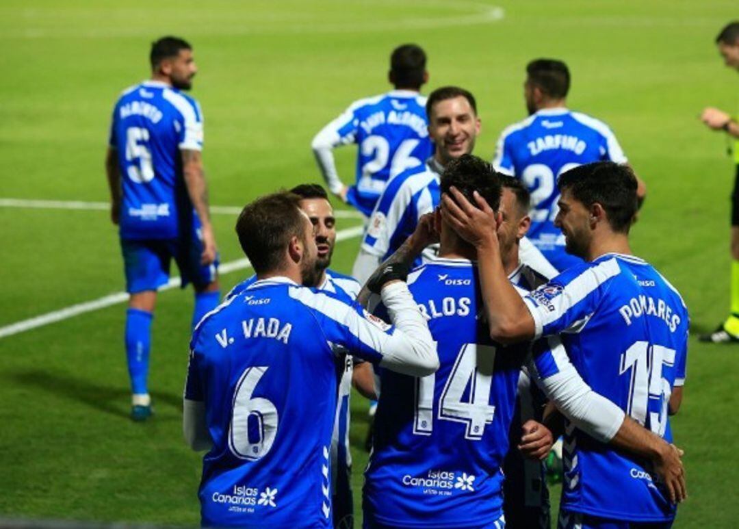 Los blanquiazules celebran un tanto ante el Castellón en copa