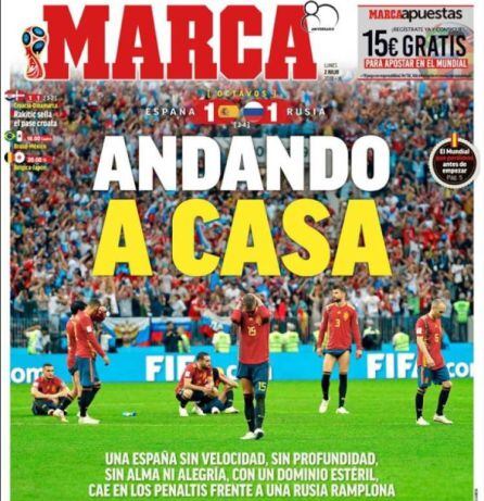 La portada de Marca tras la eliminación de España ante Rusia