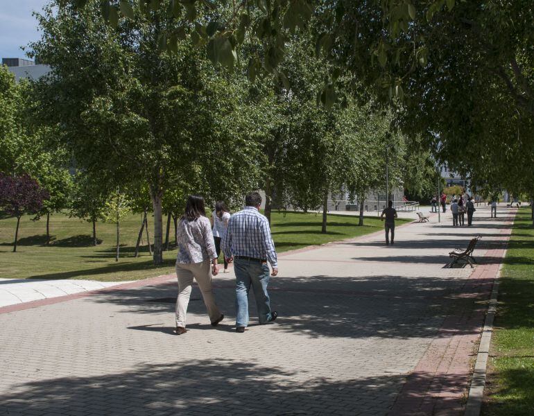 Personas caminando por un parque