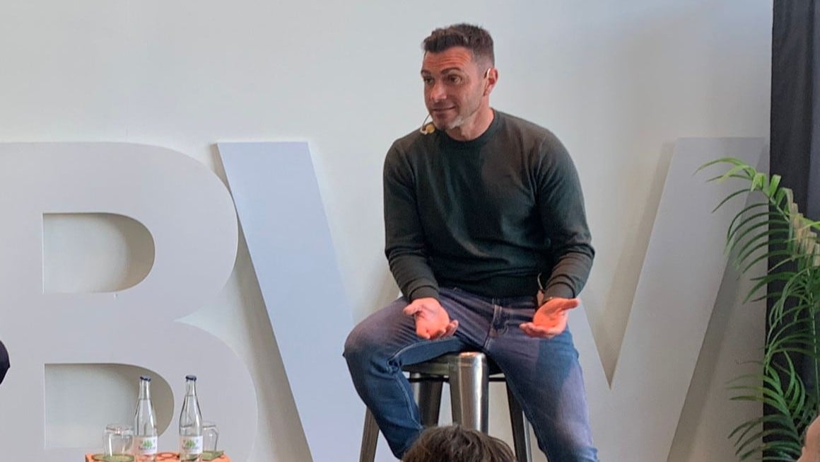 Adrián Colunga, entrenador del Real Murcia, durante los Aperitivos Deportivos de Estrella de Levante.
