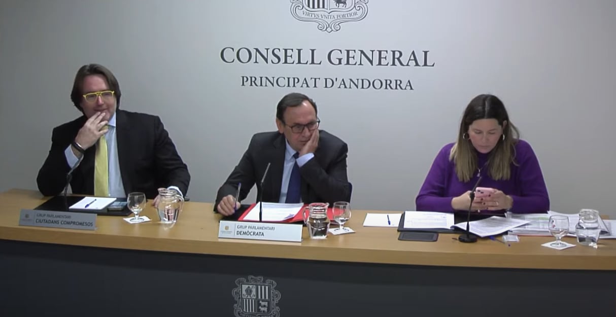 Els consellers generals de Demòcrates, Jordi Jordana i Maria Marticella, i el de Ciutadans Compromesos, Carles Naudi