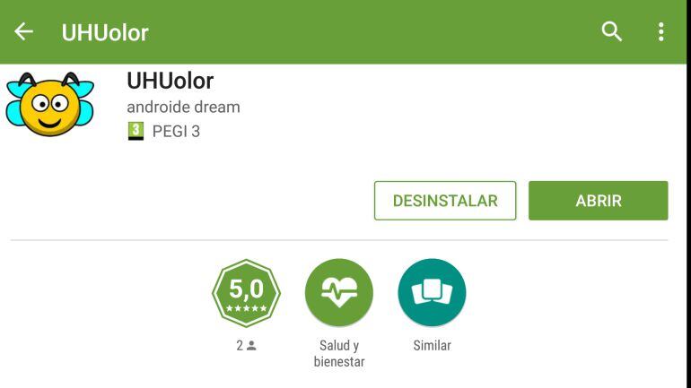 Vista de UHUolor disponible en Play Store de Google