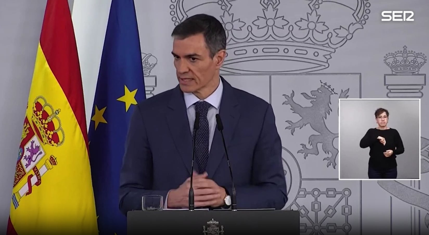 El presidente del Gobierno, Pedro Sánchez, durante su comparecencia para anunciar las medidas contra la crisis por la guerra de Irán