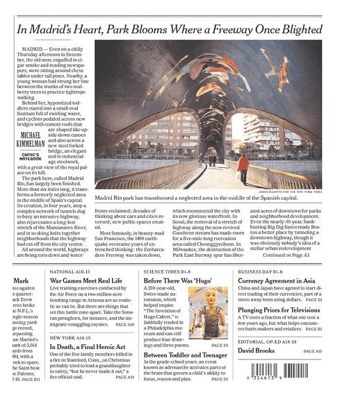 'Madrid Río' en la portada de 'The New York Times'