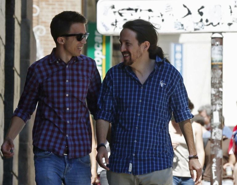 Pablo Iglesias, líder de Podemos, e Iñigo Errejón, secretario de Política del partido, en la reunión de los órganos de dirección de Podemos.