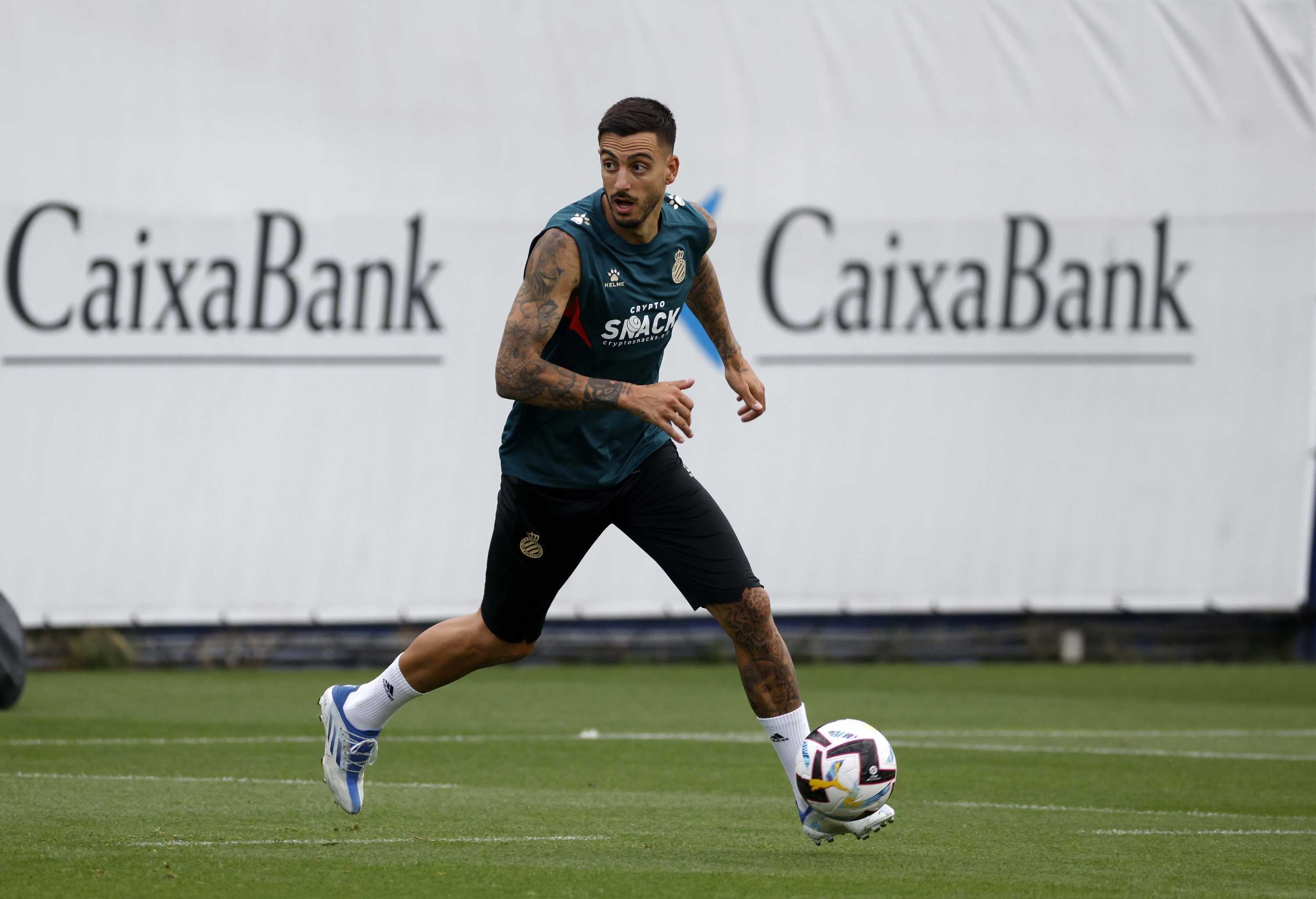 Joselu Mato en un entrenamiento con el Espanyol