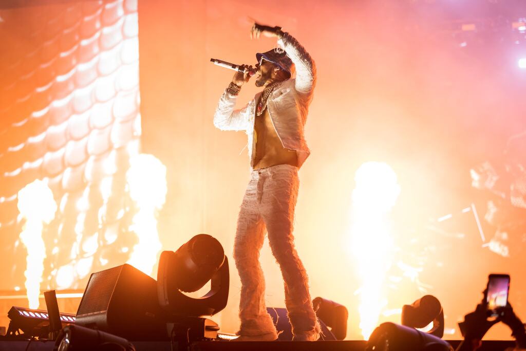 MIAMI GARDENS, FLORIDA - JULY 21: Puerto Rican Rapper Anuel AA performs onstage during day one of Rolling Loud Miami at Hard Rock Stadium on July 21, 2023 in Miami Gardens, Florida. (Photo by Jason Koerner/Getty Images)