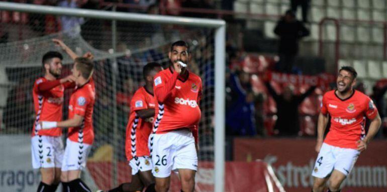 Celebració del gol de Fali contra el Saragossa.