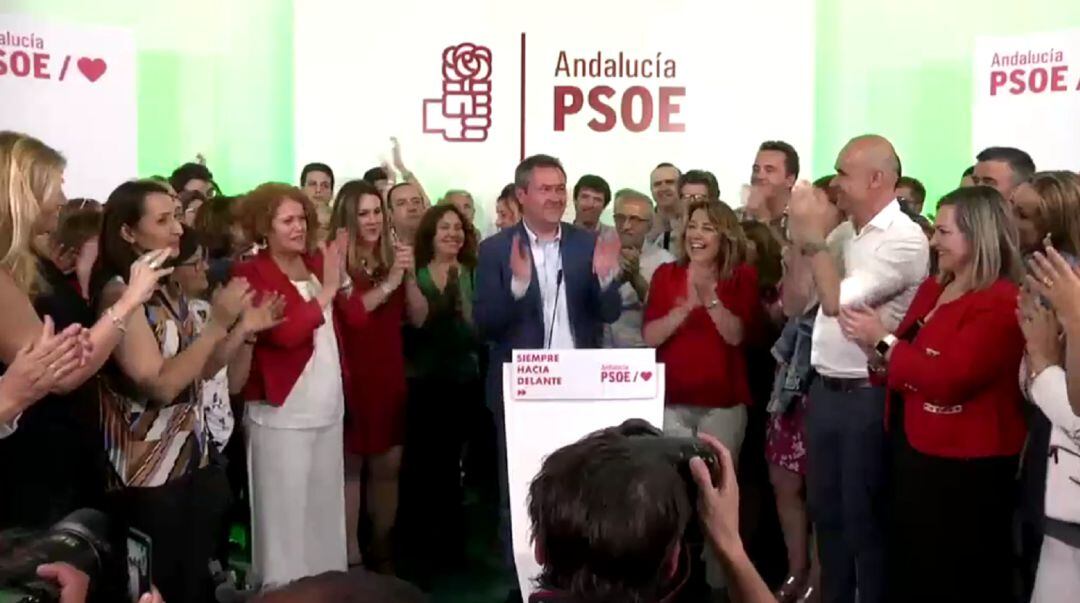 Juan Espadas celebra su victoria en las elecciones municipales al Ayuntamiento de Sevilla