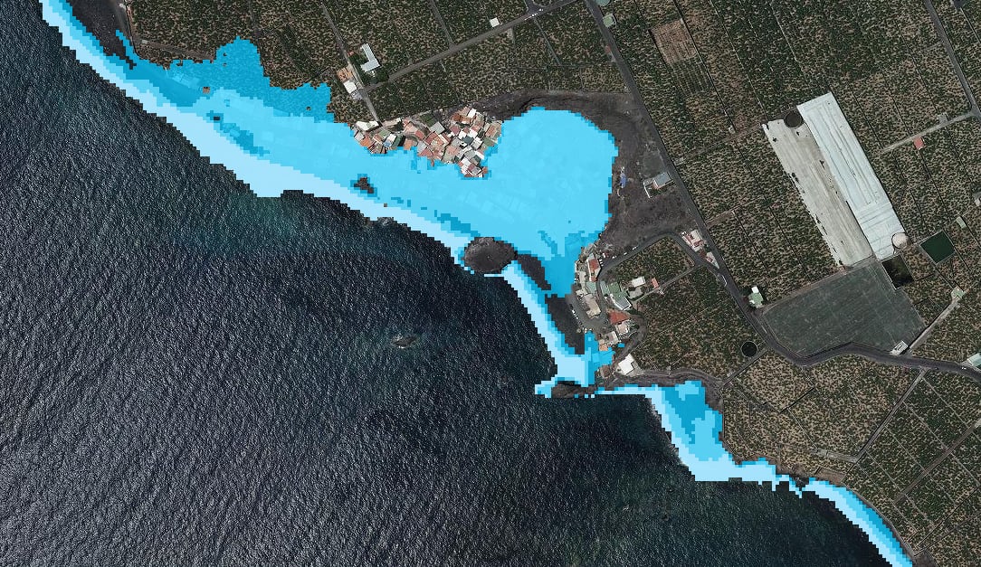 Subida del nivel del mar en La Bombilla (escenario para 2050)