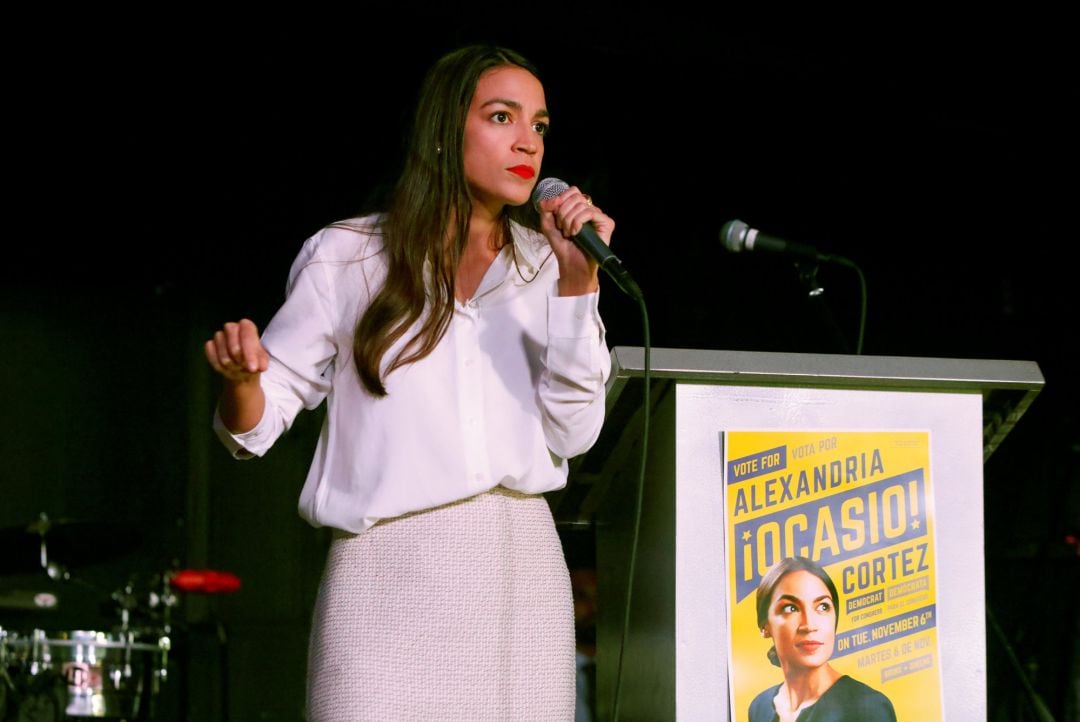 La congresista demócrata Alexandria Ocasio-Cortez durante un mitin en New York.