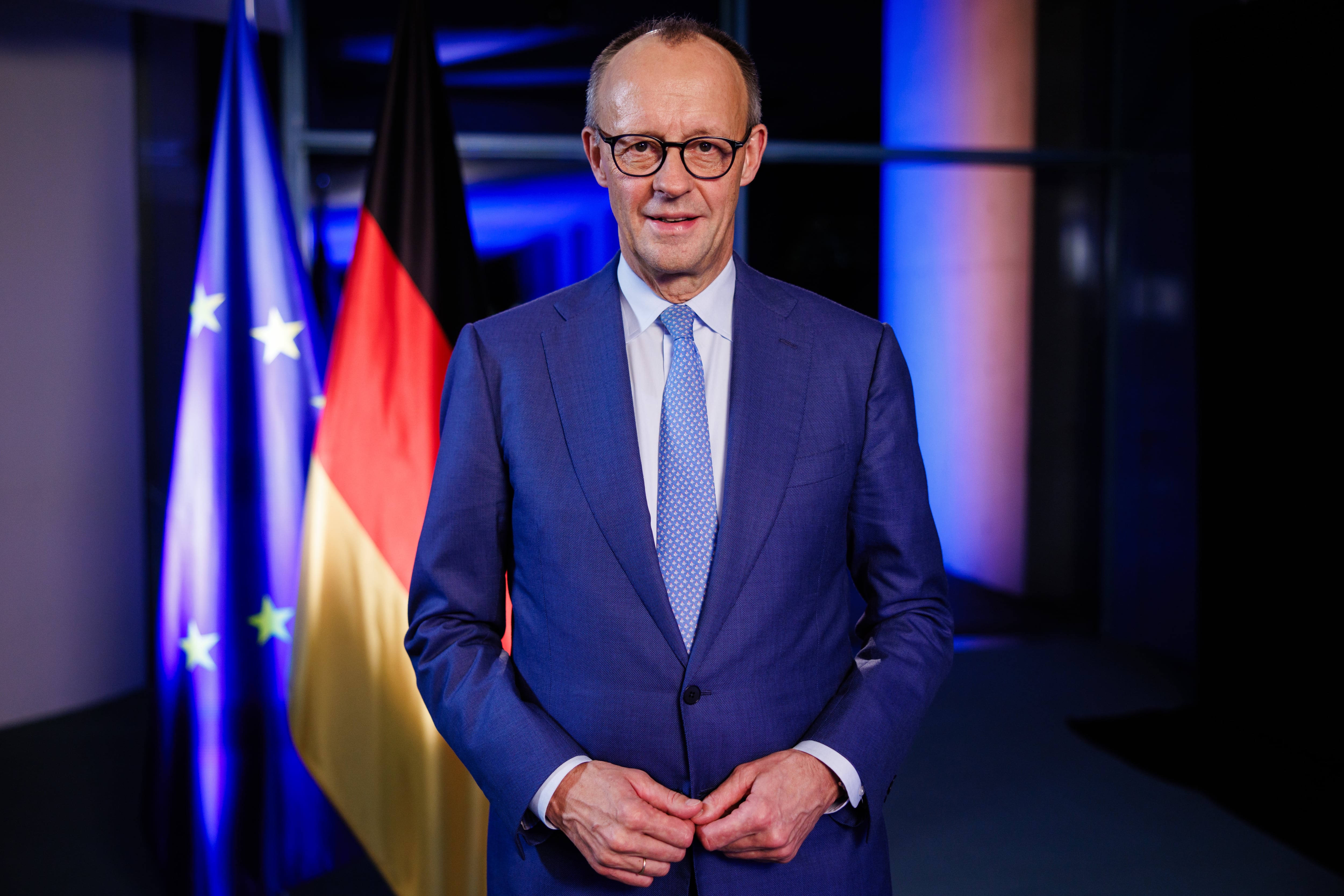 El canciller alemán Friedrich Merz en una imagen de su discurso distribuida previamente a su emisión