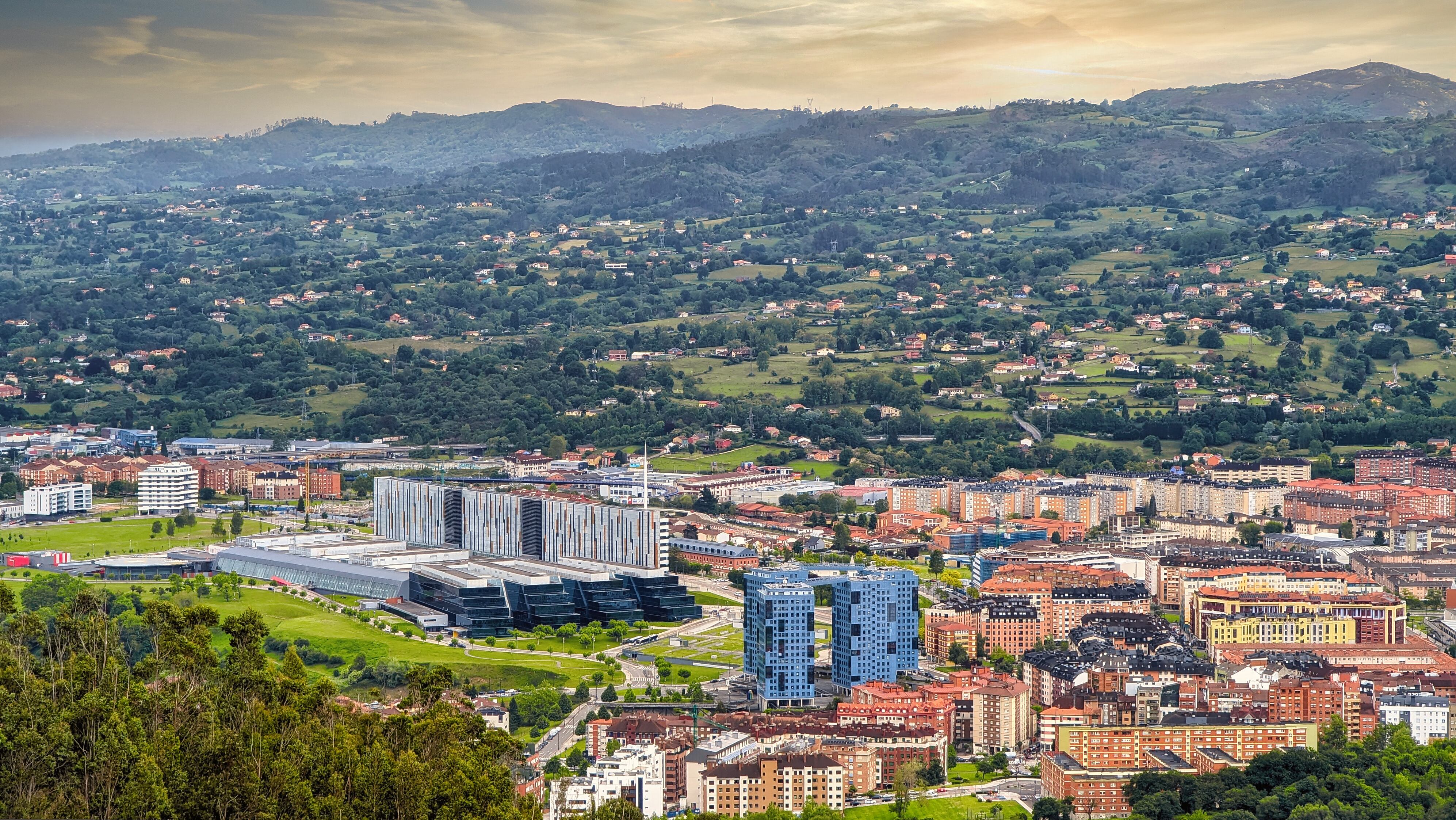 Oviedo and mountains around the city, top view from Mount Naranco, Asturias, Spain, Europe