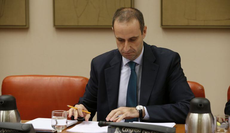 El presidente del FROB, Jaime Ponce, durante su comparecencia hoy ante la Comisión de Economía del Congreso después de que el Gobierno en funciones haya empezado a estudiar formalmente la posibilidad de que Bankia absorba BMN.