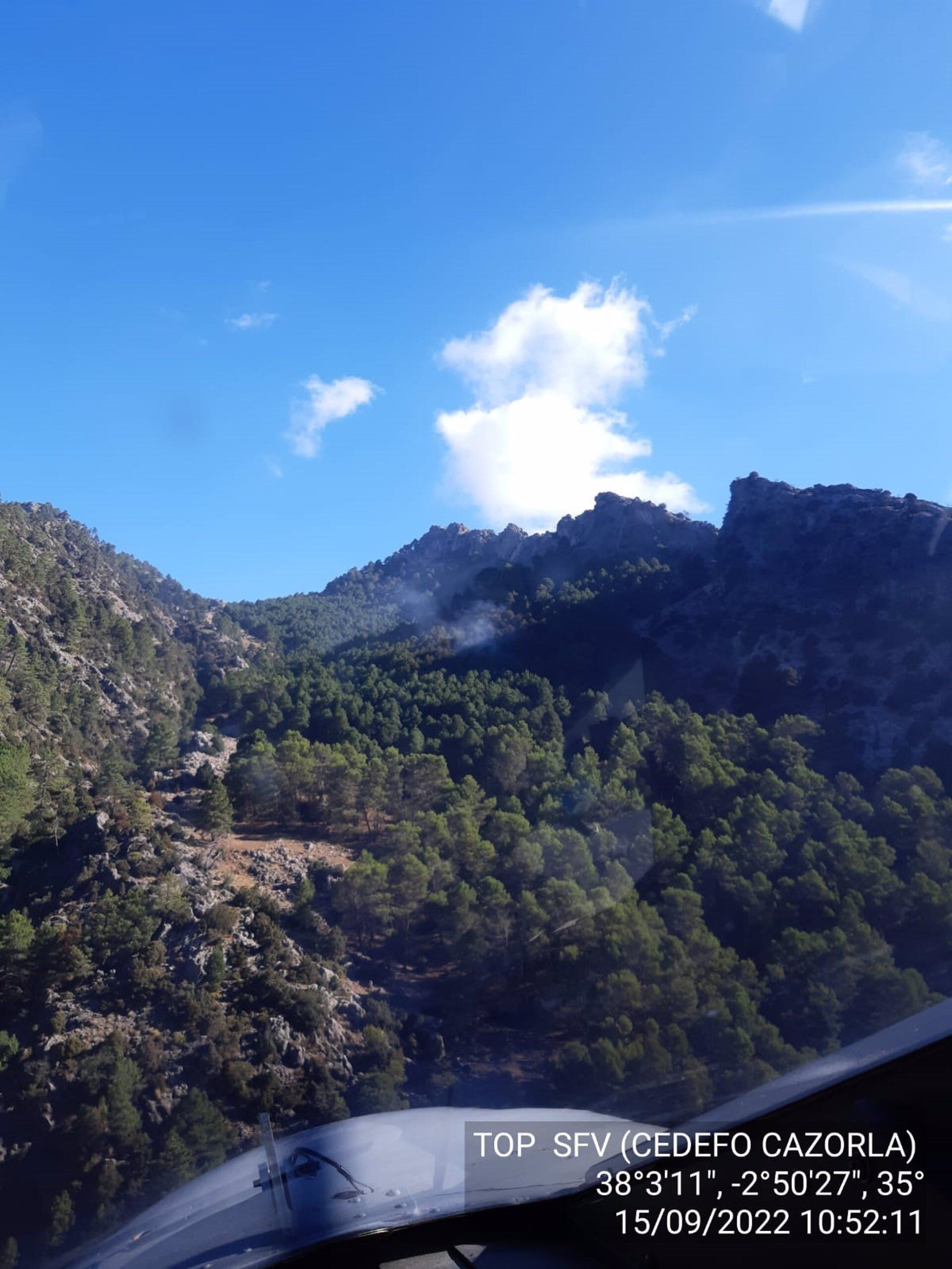 Vista aérea de la zona del incendio de Las Hortizuelas, en Santiago Pontones de Jaén