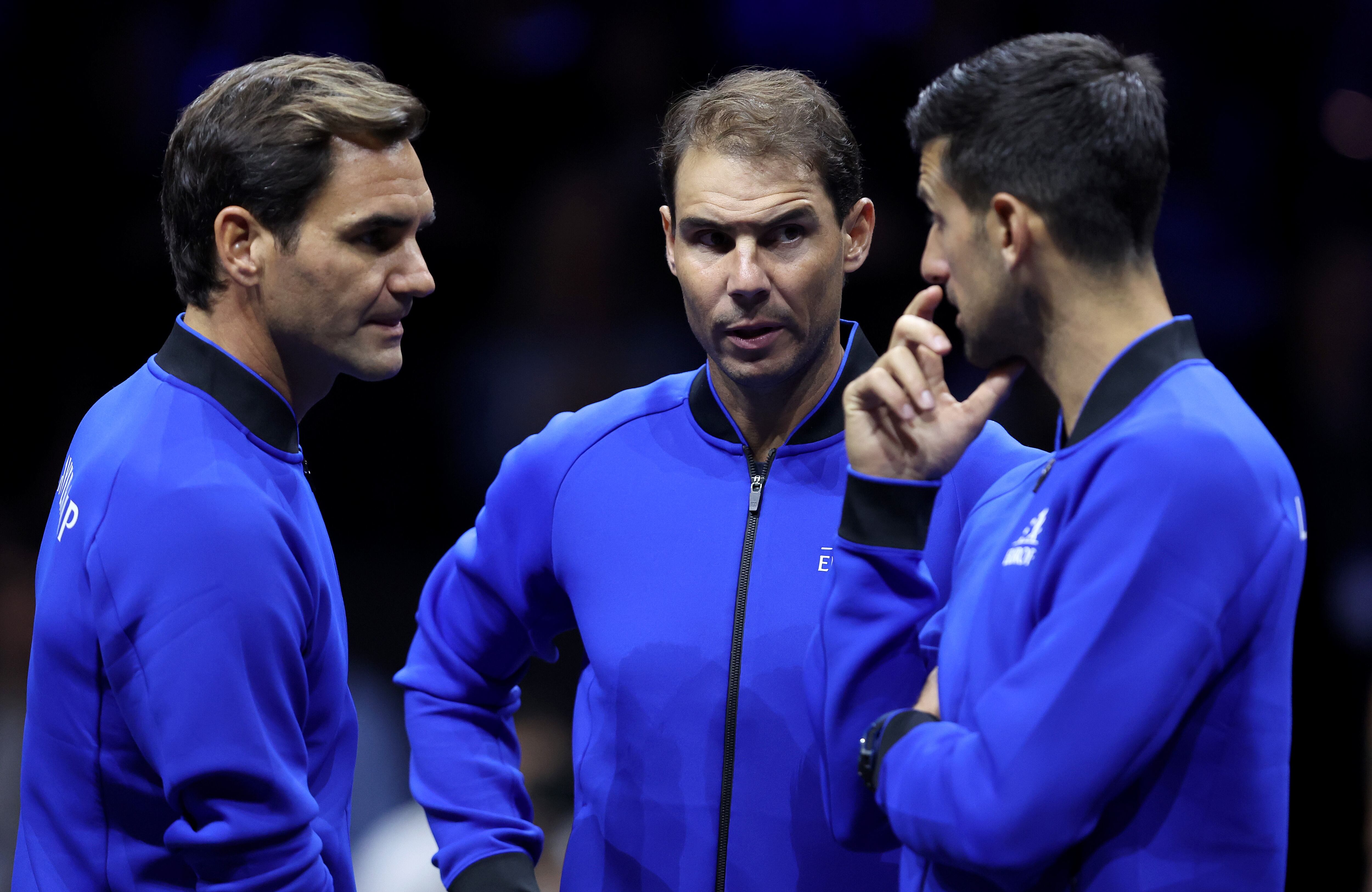 Novak Djokovic, Roger Federer y Rafa Nadal, durante la Laver Cup 2022