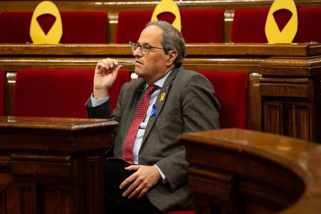 El presidente de la Generalitat de Cataluña, Quim Torra, durante el pleno en el Parlament de Cataluña