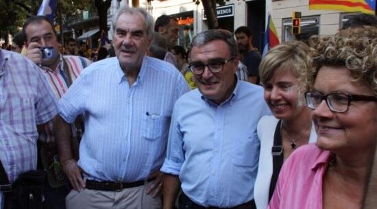 Ernest Maragall, Àngel Ros, Pia Bosch i Marina Geli, a la manifestació de la Diada de 2012