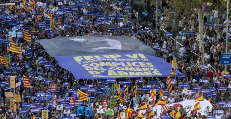 A la manifestació del 26 d'agost de l'any passat es van veure moltes pancartes contra el Rei, que va ser escridassat per alguns dels participants