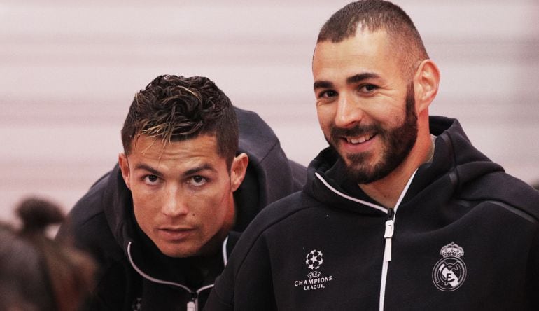 Cristiano Ronaldo y Benzema, en la previa del partido ante el Bayern