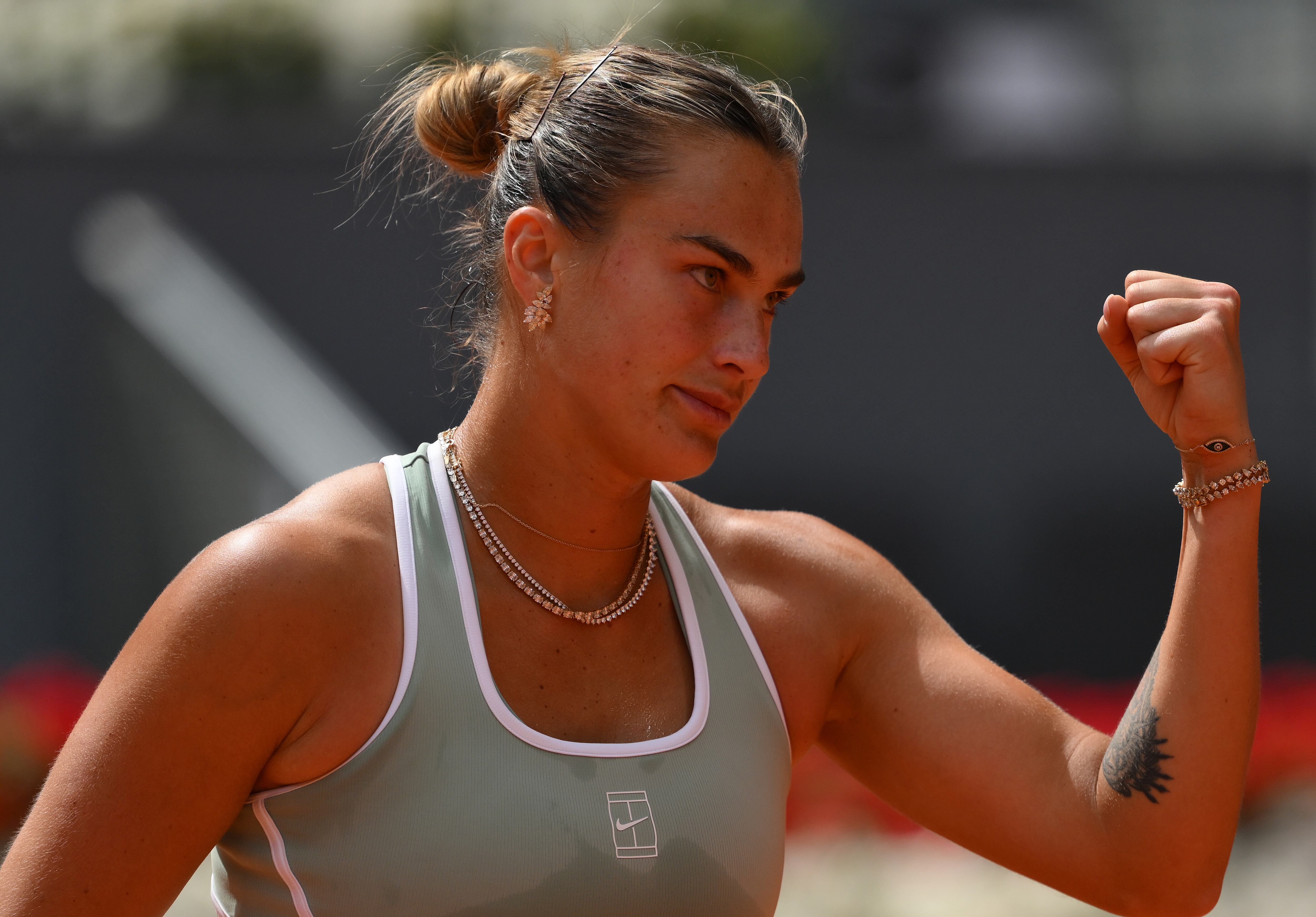 Aryna Sabalenka, durante su partido de debut en el Mutua Madrid Open