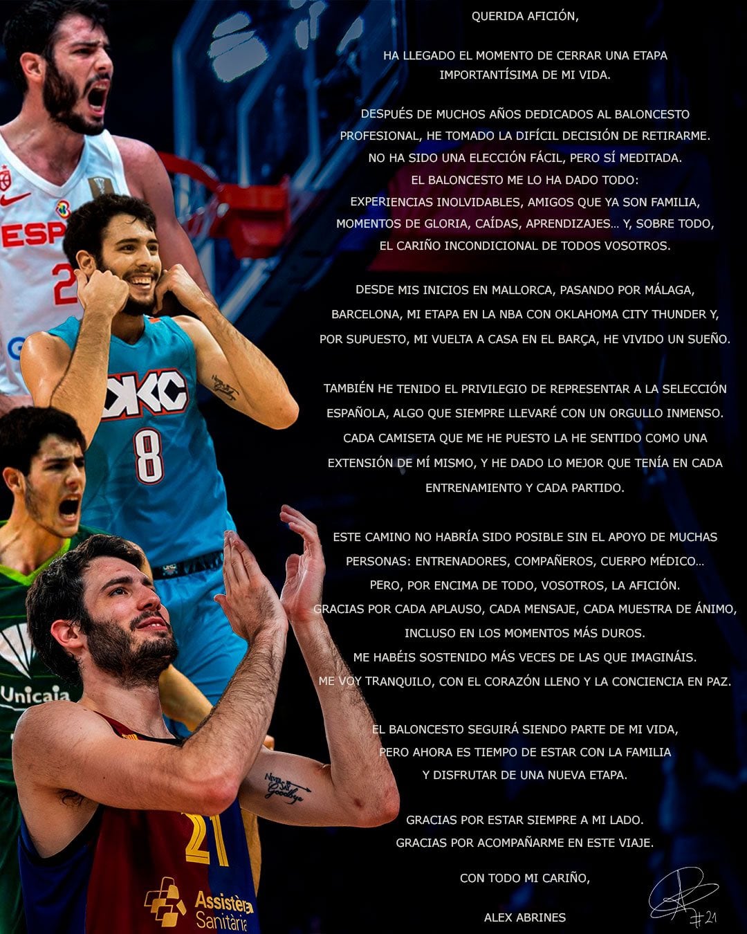 Carta de despedida de Alex Abrines