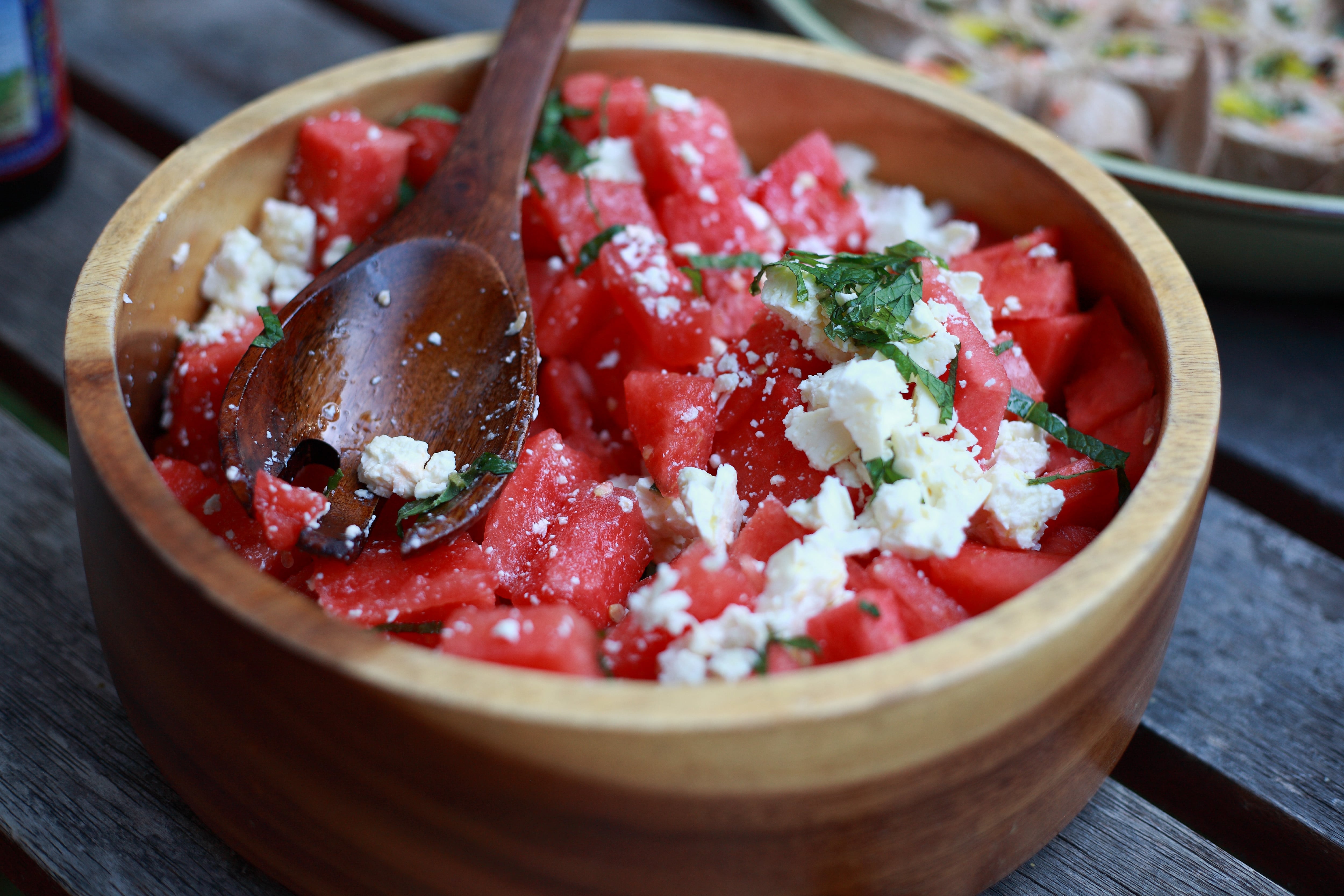 Ensalada de sandía y queso feta.