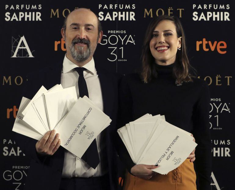 Los actores Javier Cámara y Natalia de Molina, durante la lectura a la lista de finalistas para la 31 edición de los Premios Goya