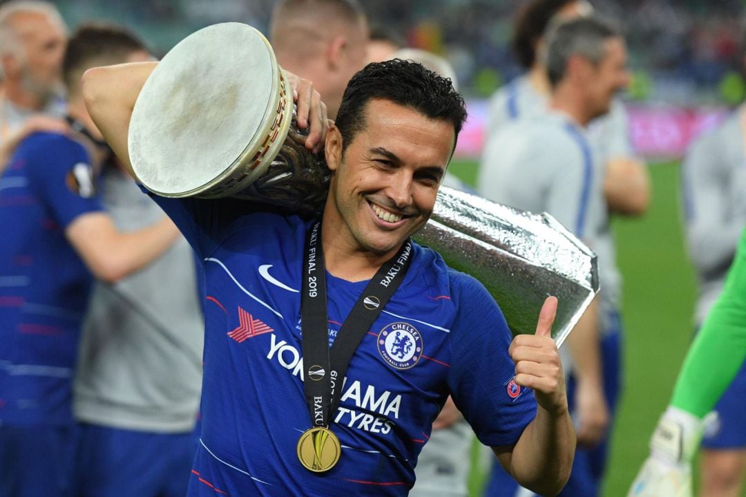 Pedro celebra el título de la Europa League con el Chelsea FC