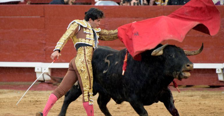 El diestro Juan del Álamo da un pase con la muleta al segundo de su lote, durante la corrida a beneficio de la Asociación de Lesionados Medulares y Grandes Minusválidos Físicos celebrada en Toledo