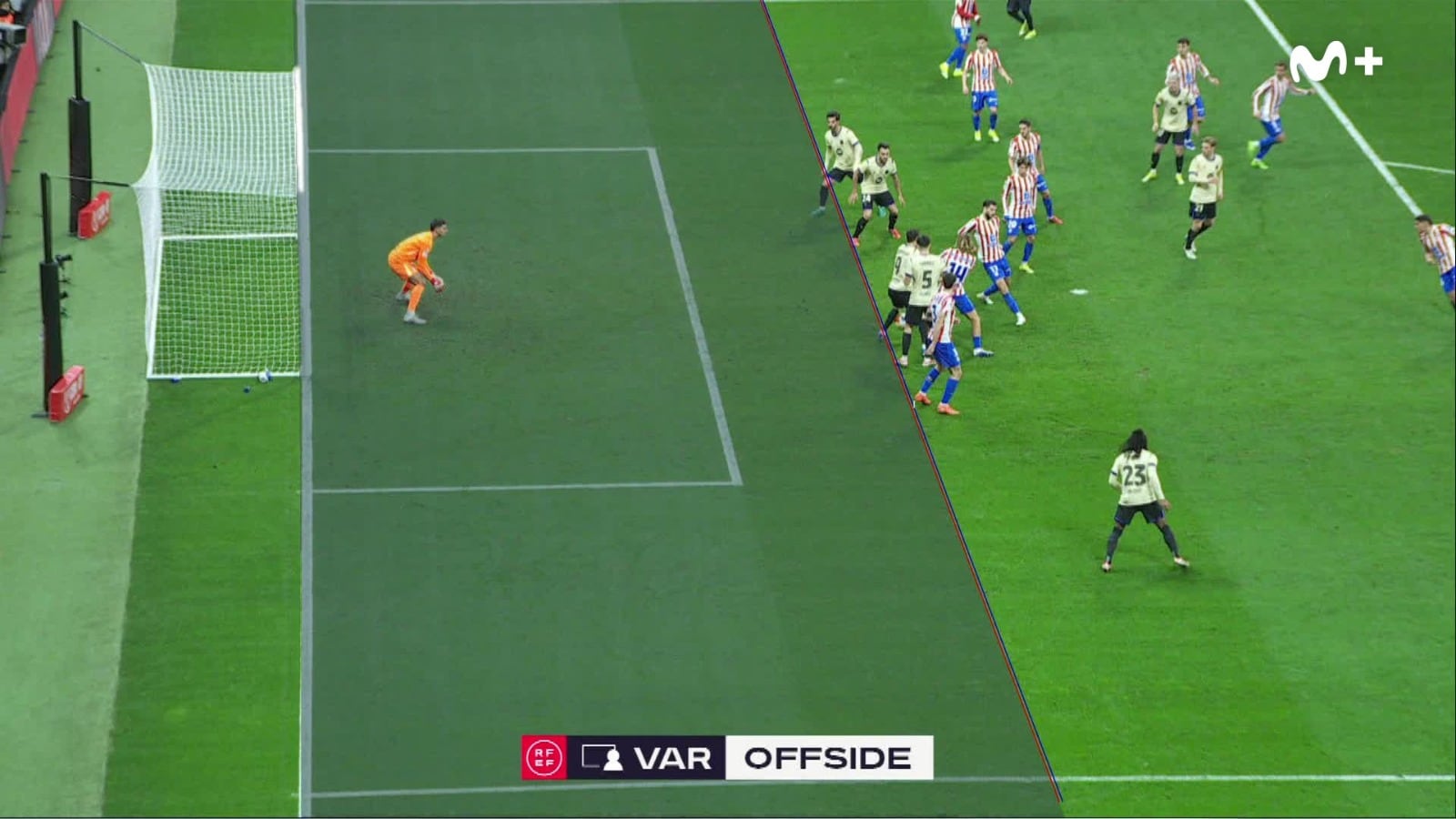 Imagen ofrecida por Movistar+ del gol anulado a Cubarsí.